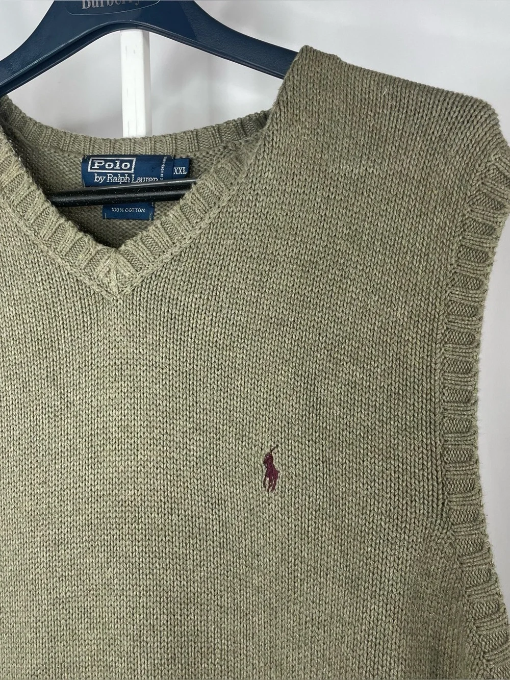 Vintage Polo Ralph Lauren Sweater Vest cotton Mens XXL Olive Green burgundy Pony